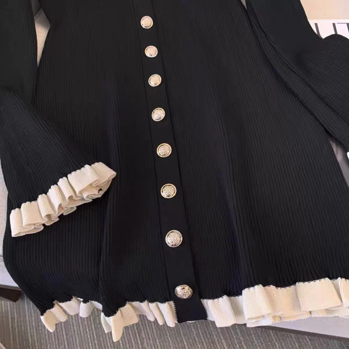 Womens Button-Front Knit Mini Dress Elegant V-neck Slim Long Sleeve Cardigan